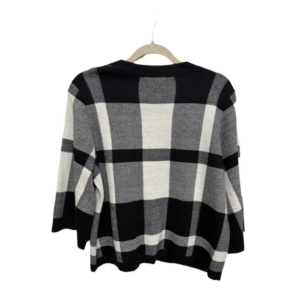 Designers Original Buffalo Plaid Button Cardigan Black White Size Petite Large - Picture 3 of 5